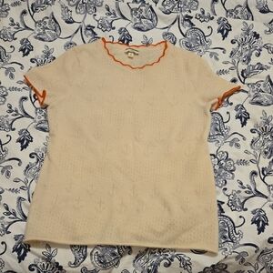 J. Crew Ivory Cashmere Sweater with Red Accents